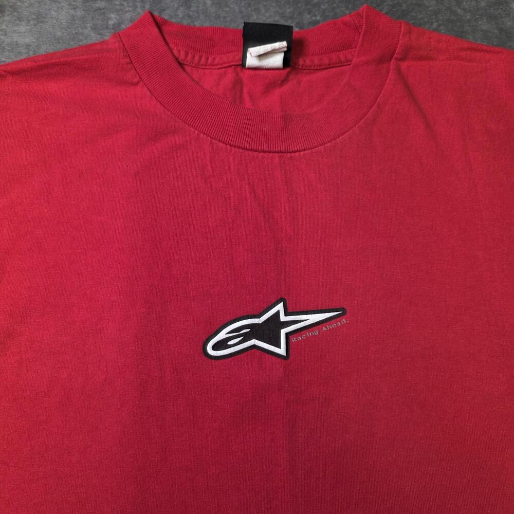 Vintage Y2K Alpinestars Shirt Mens Large Red Racing Ahead Logo Tee Motorsport